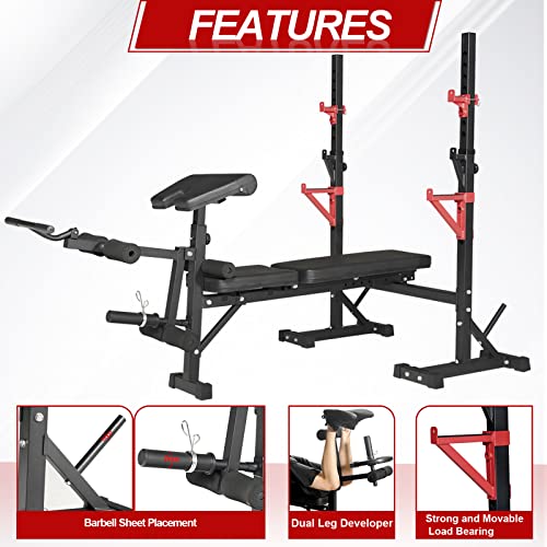Weight Bench with Squat Rack, Adjustable Bench, Foldable Bench & Barbell Rack Stand, 660Lbs M396410