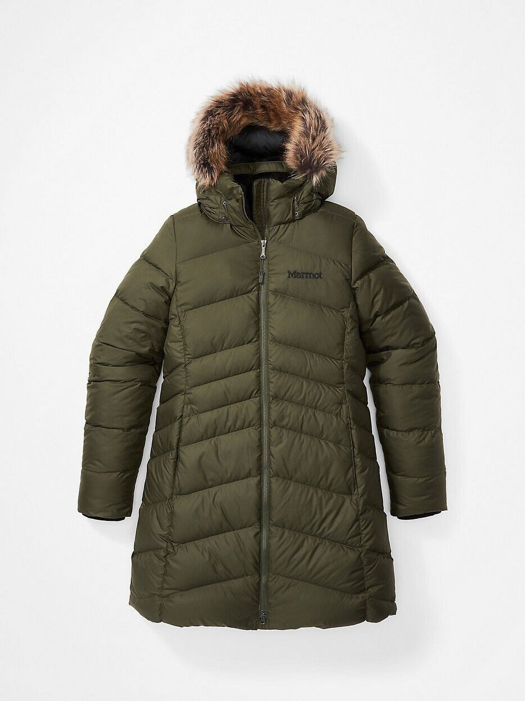 Olive Green Hooded Faux-Fur-Trim Coat Size XL Y3925