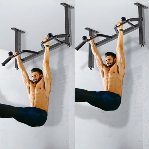 32" Ceiling Mounted Heavy Duty Pull Up Bar with Punching Bag Hanger and Resistance Bands Q7884