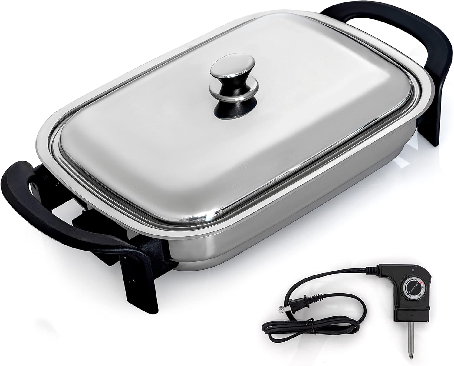 16-Inch Rectangular Stainless Steel Electric Skillet with Lid E5866