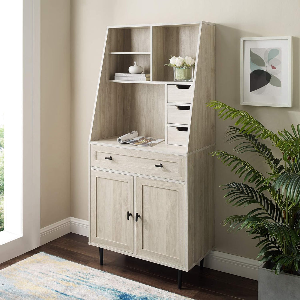 Birch Secretary Hutch Wood Desk with Keyboard Drawer Bookshelf Storage Cabinet W3455