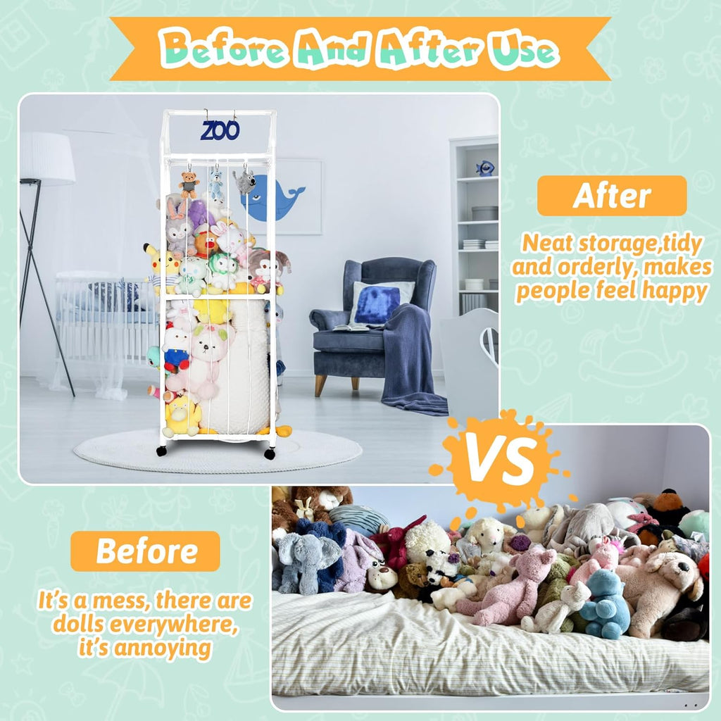 White Stuffed Animal Storage Zoo with Elastic Band and Net Z85658