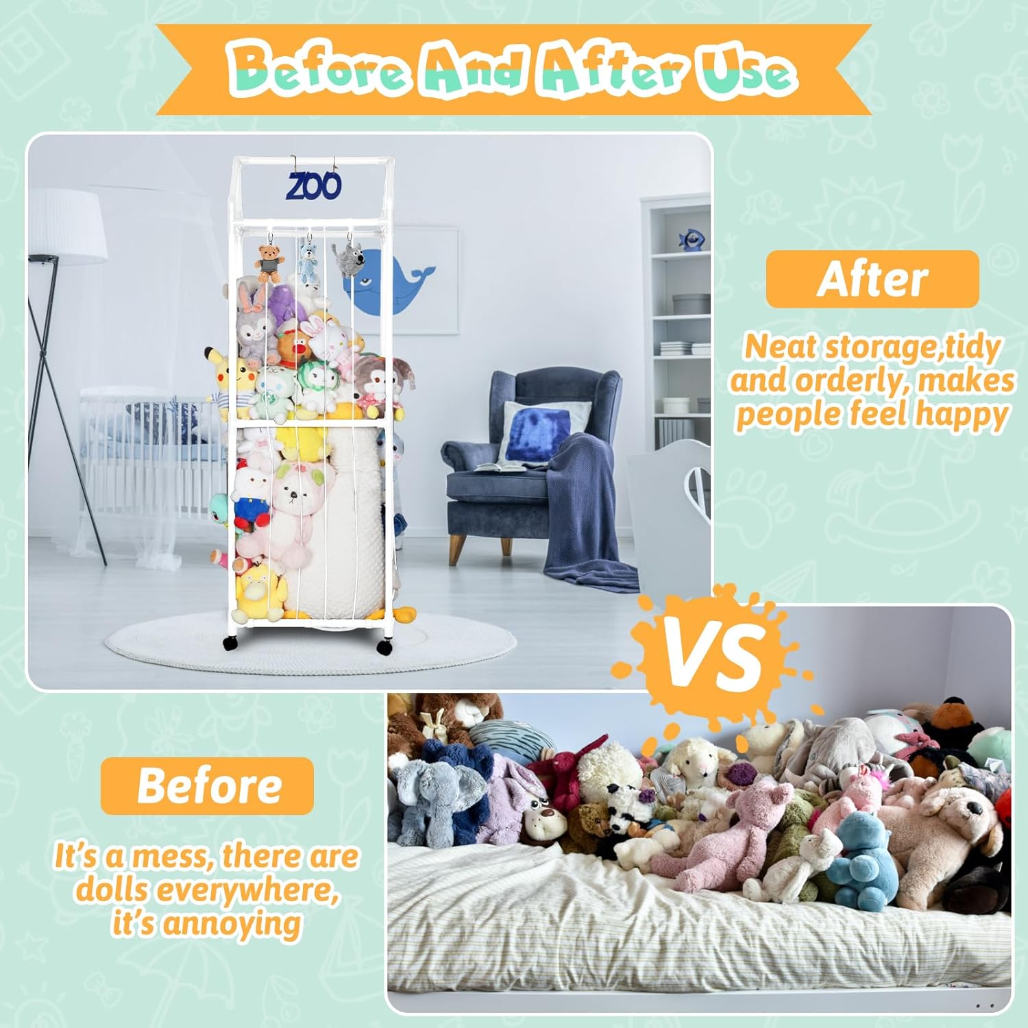 White Stuffed Animal Storage Zoo with Elastic Band and Net Z85658