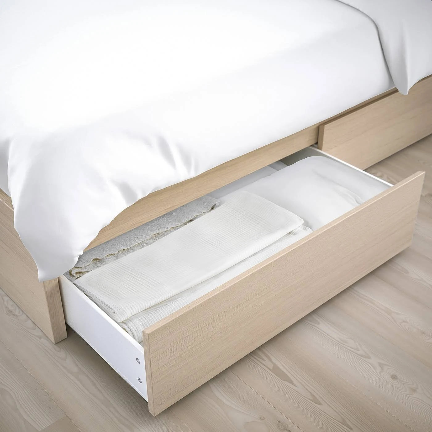 White Stained Oak Veneer King Bed Frame with 4 Storage Boxes D732