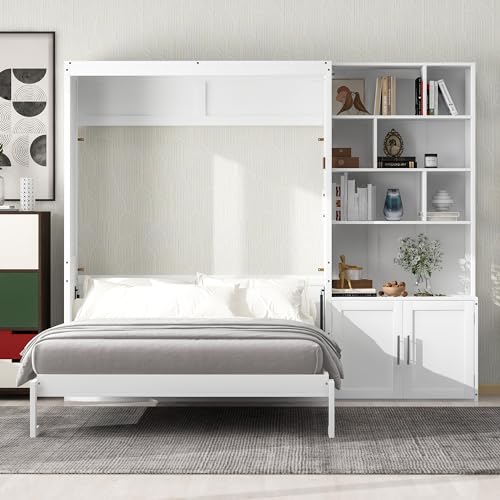 White Solid Wood Queen Size Murphy Bed with Desk G4823