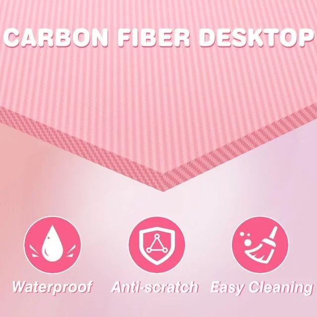 Pink 47 Inch L Shaped Computer Desk with Carbon Fiber Surface S50882