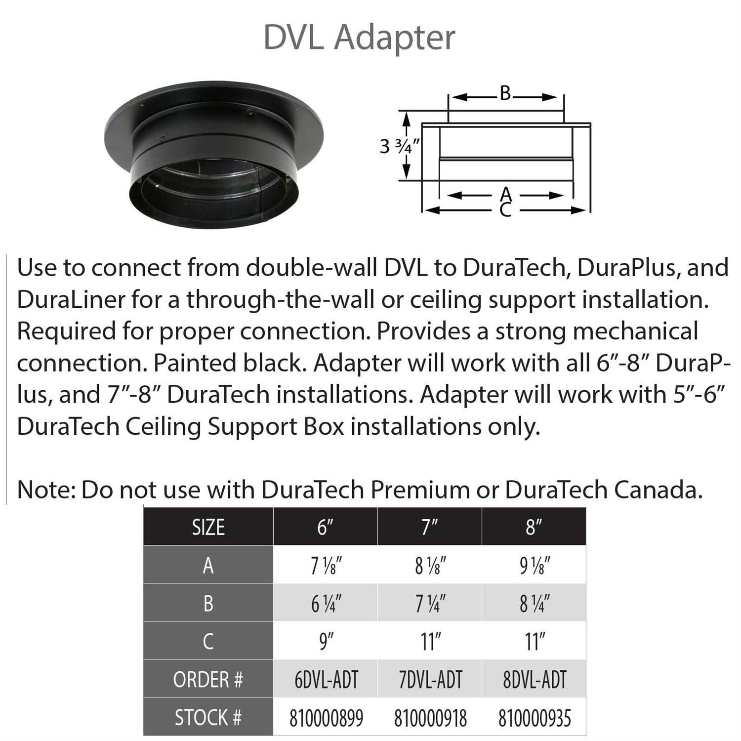 6 DVL Chimney Adapter with Trim W355