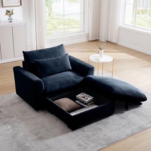 Oversized Corduroy Accent Chair with Storage Ottoman A426670
