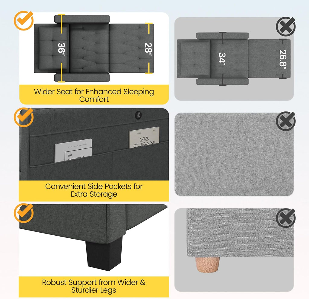 Dark Gray Fabric Convertible Futon Sofa Chair S8750