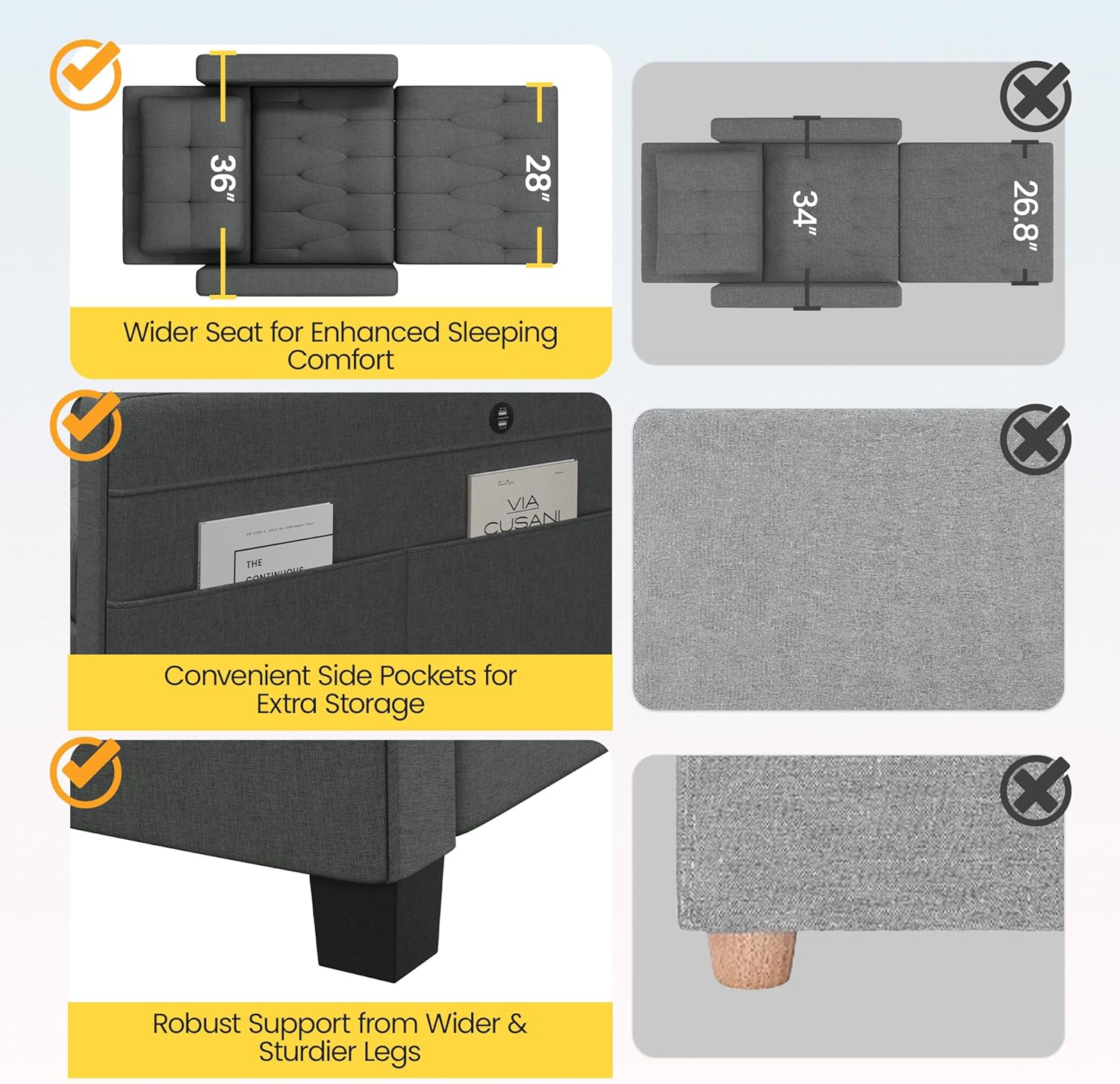 Dark Gray Fabric Convertible Futon Sofa Chair S8750