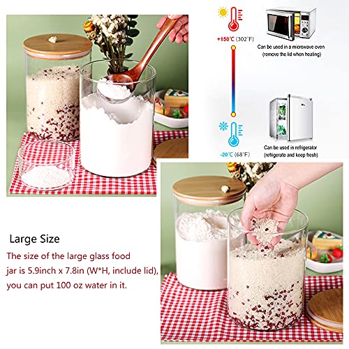 Glass Flour Container with Airtight Bamboo Lid, Large Glass Food Jar with Wooden Lid (3L) D580