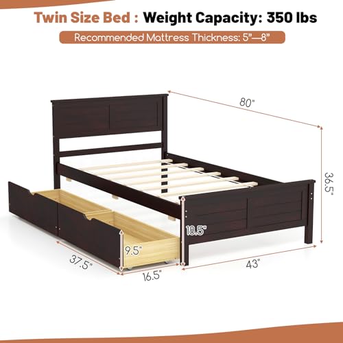 White Twin Size Bed Frame with 2 Drawers C4546