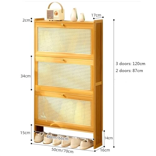 Slim Bamboo Shoe Storage Cabinet with Flip Drawers S283835
