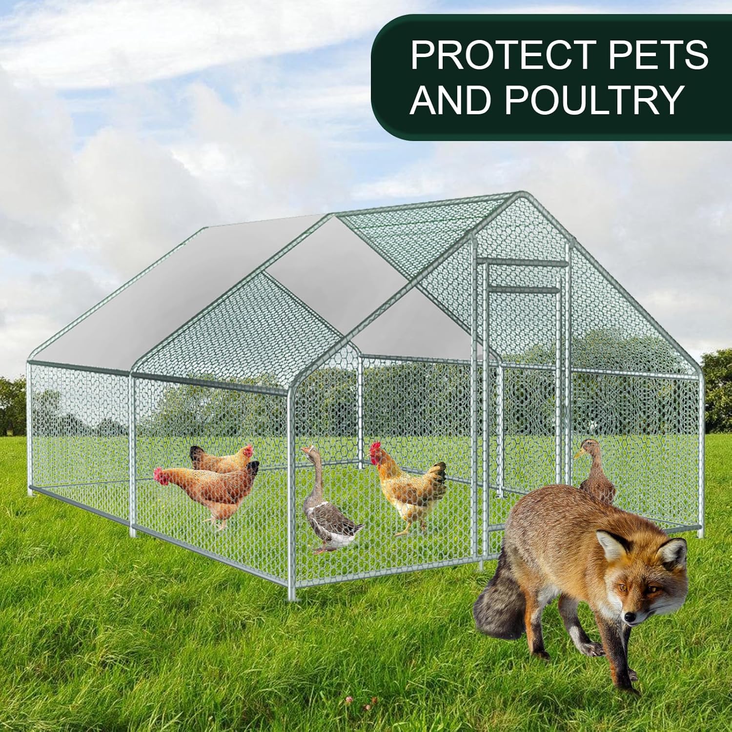 13x10x6.5 FT Metal Chicken Coop with Waterproof Cover S58763