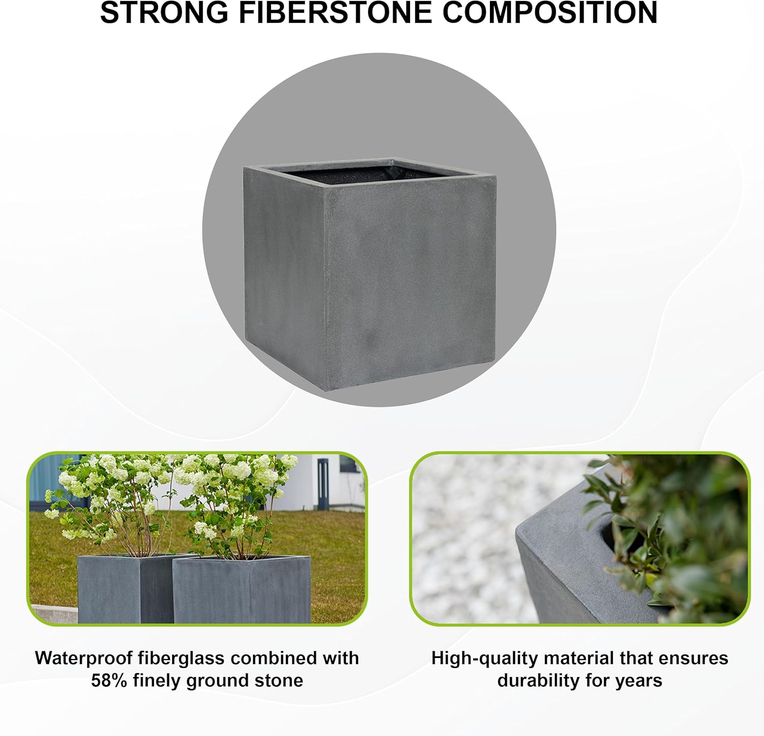 Grey Square Fiberstone Planter, Extra Large, 24 Inch Tall G698703