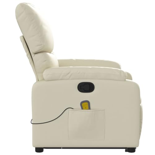 Cream Faux Leather Power Lift Massage Recliner Chair U931