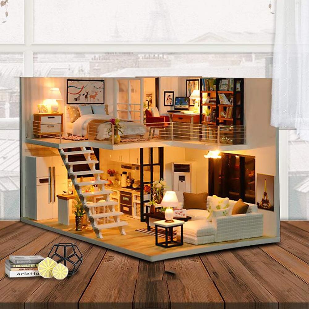 Dollhouse Miniature with Furniture, DIY Dollhouse Kit M1760