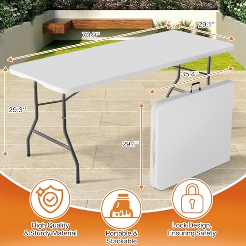 White 6 Foot Heavy Duty Plastic Folding Table U72788