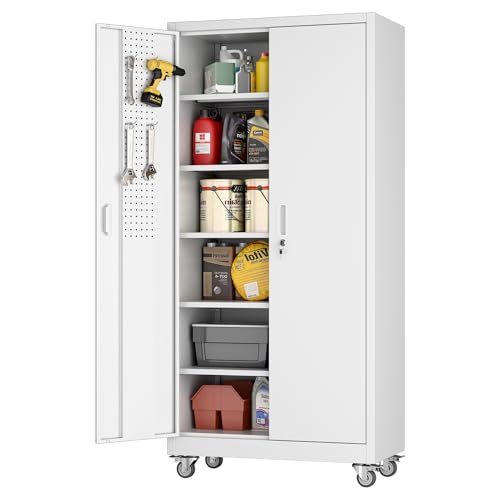 73" H Metal Storage Cabinet with Wheels and Locking Doors P646788
