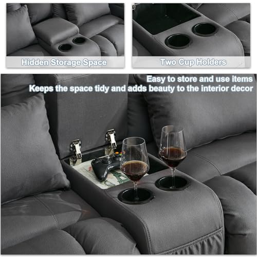 65" Manual Reclining Loveseat Sofa with Console and Cup Holders R10216