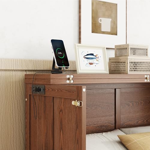 Queen Size Walnut Cabinet Murphy Bed with Drawer W716909