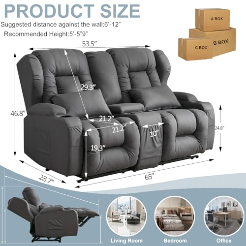 65" Manual Reclining Loveseat Sofa with Console and Cup Holders R10216