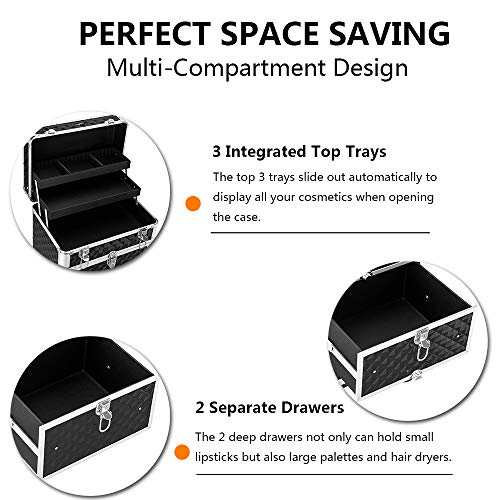 Red Rolling Makeup Train Case with 4 Removable Wheels & 2 Sliding Drawers M858434
