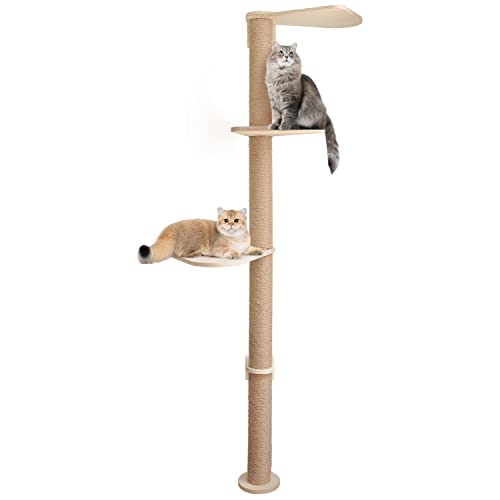 Wood Cat Tower Floor to Ceiling Adjustable with Natural Sisal Rope F77209