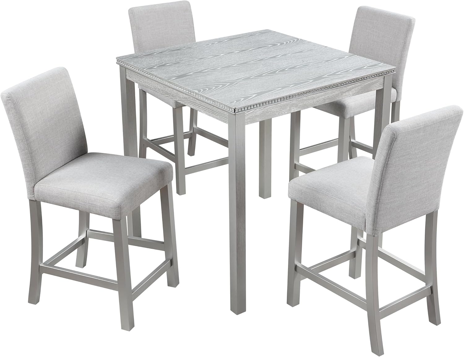 5-Piece Acacia Wood Counter Height Dining Table Set with 4 Upholstered-Seat Chairs B854