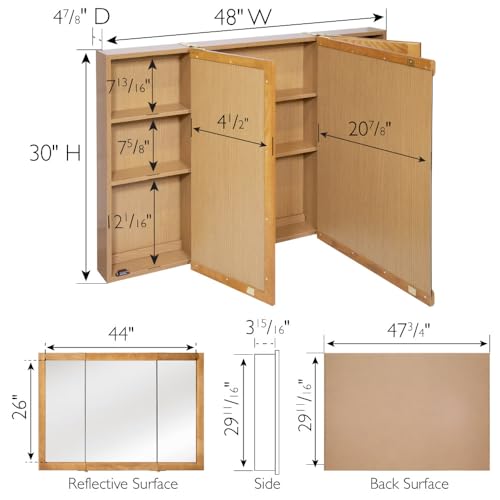 Nutmeg Oak Assembled Frame Bathroom Wall Cabinet with Mirrored Doors, 36" N755