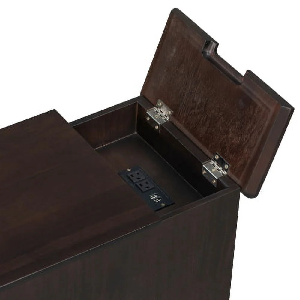 Antique Espresso End Table with USB Ports Drawer and Cup Holders R992052