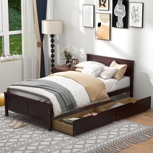 White Twin Size Bed Frame with 2 Drawers C4546