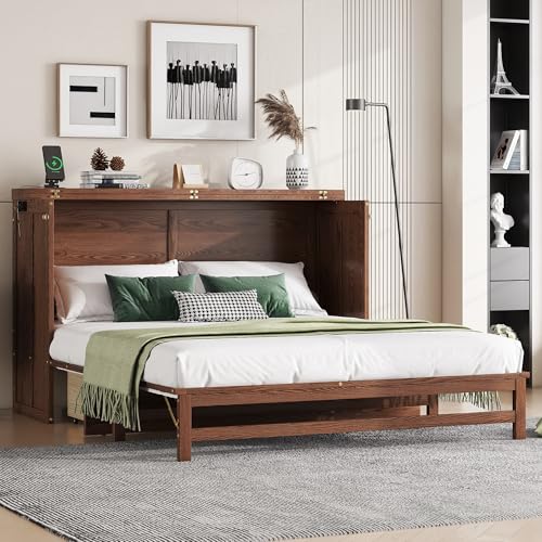 Queen Size Walnut Cabinet Murphy Bed with Drawer W716909