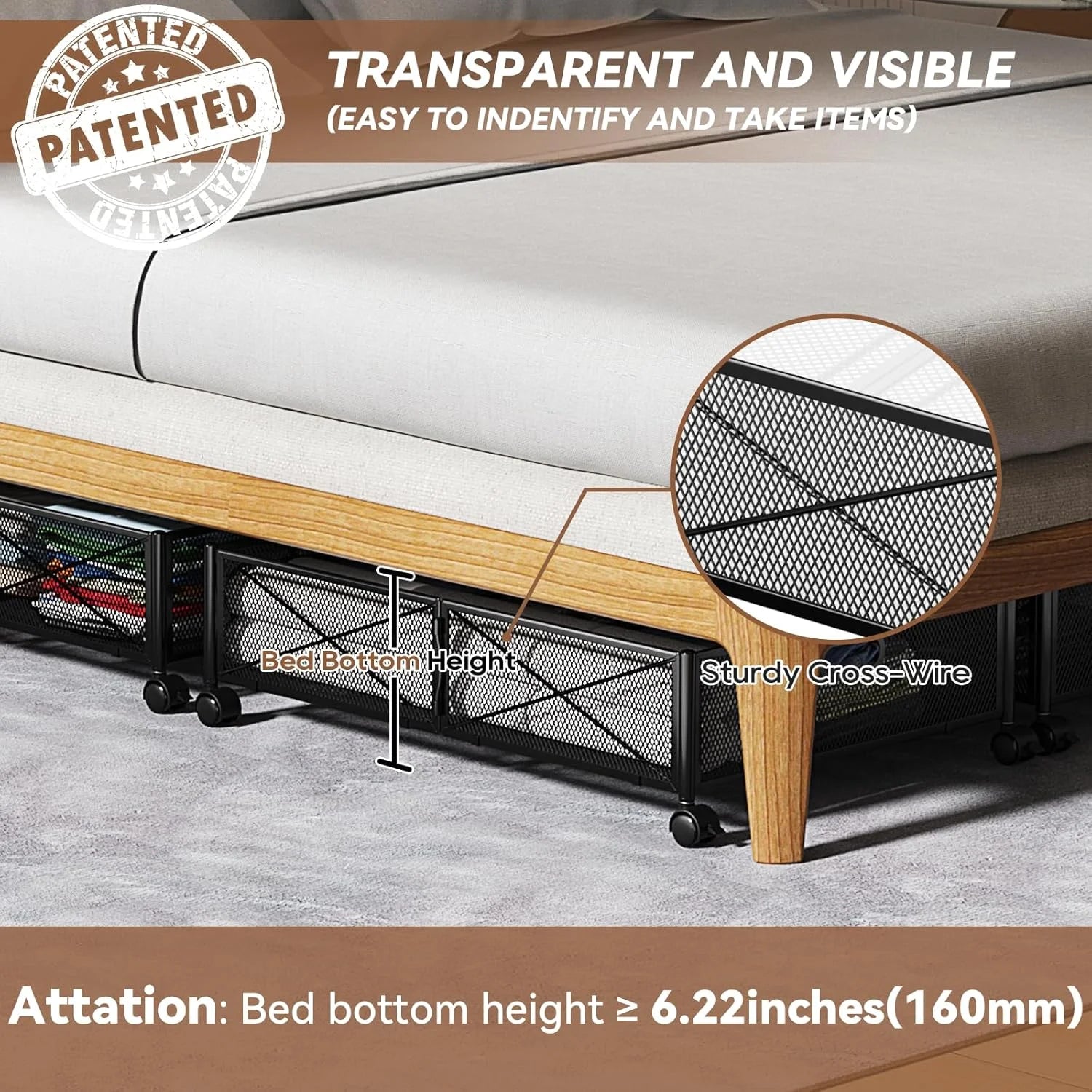 Under Bed Storage Containers with Wheels Metal Storage Containers -2PCK D8550