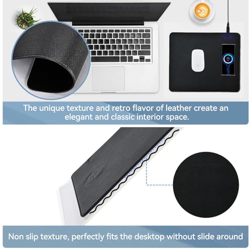 Black Leather Waterproof Large Desk Mat with Wireless Charger J3918