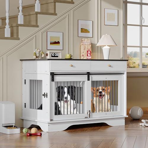 47" Grey Dog Crate Furniture with 2 Storage Draws B4927