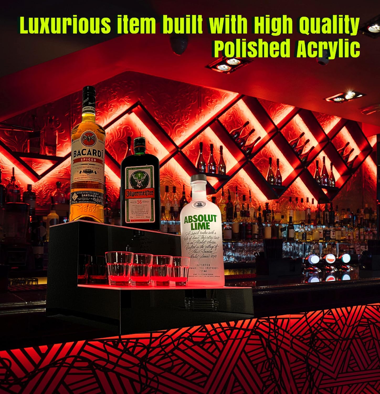 2 Step Multicolor LED Liquor Bottle Display Shelf 16 inch I2129