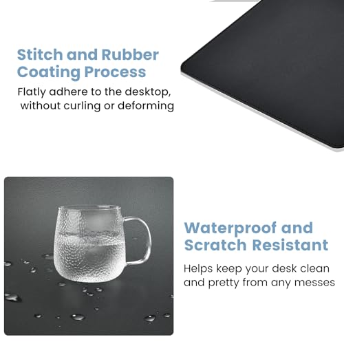 Black Leather Waterproof Large Desk Mat with Wireless Charger J3918
