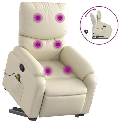 Cream Faux Leather Power Lift Massage Recliner Chair U931