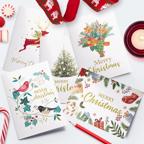 30 Unique Christmas Cards with Envelopes 4x6 and Gold Sealing Stickers Boxed Greeting Cards Set M330831