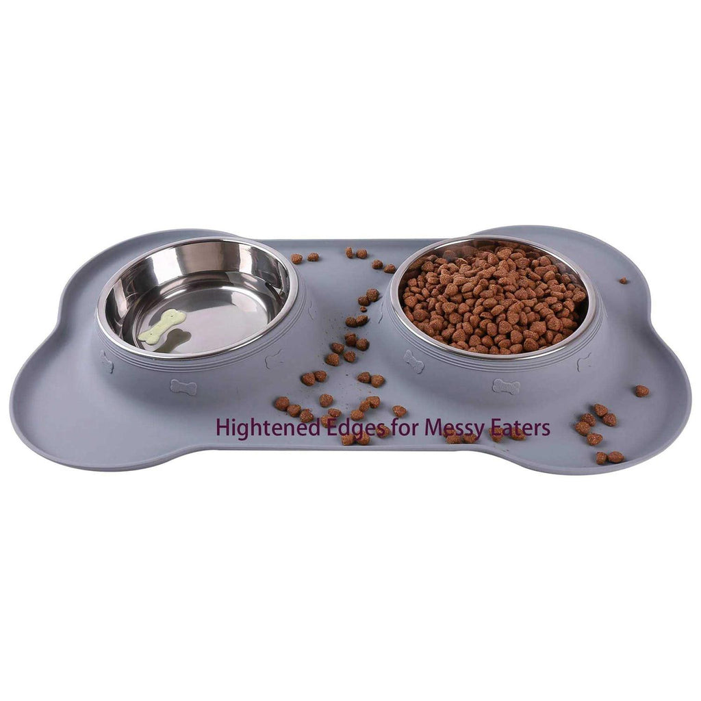2 Stainless Steel Dog Bowl with Silicone Mat + Pet Food Scoop V48684