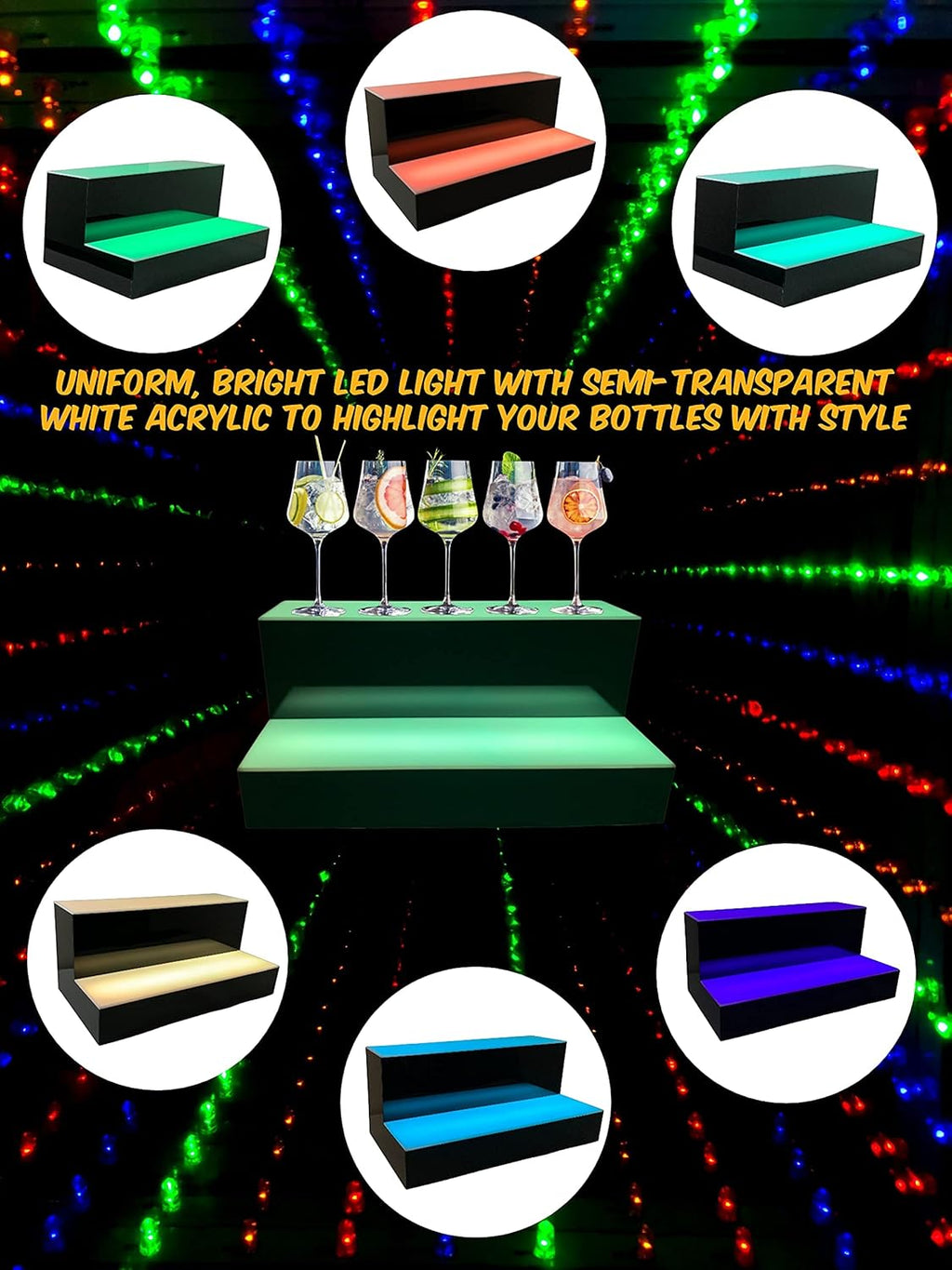 2 Step Multicolor LED Liquor Bottle Display Shelf 16 inch I2129