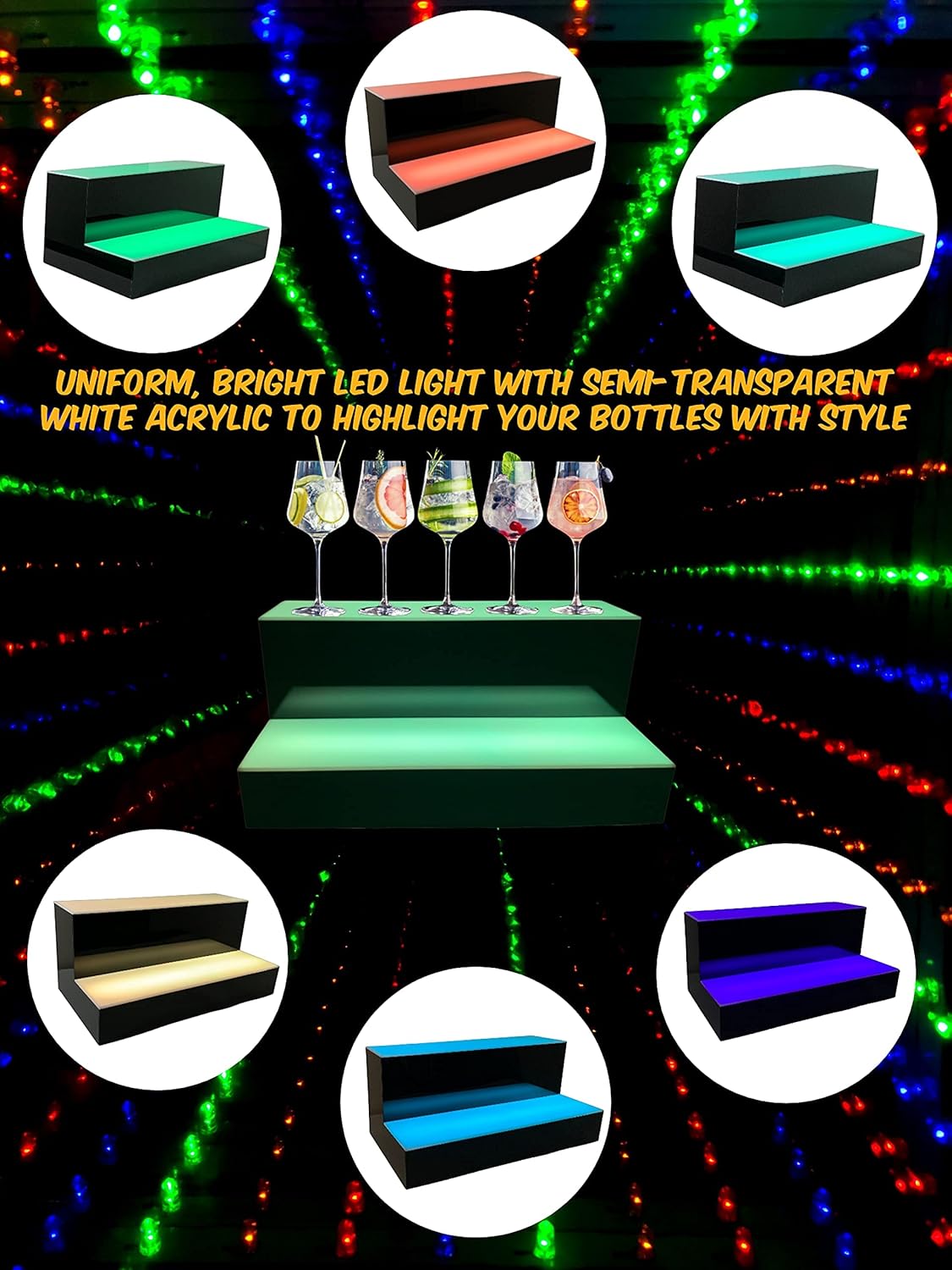 2 Step Multicolor LED Liquor Bottle Display Shelf 16 inch I2129