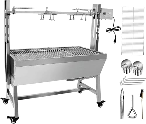 Stainless Steel Charcoal Spit Rotisserie Roaster Grill with Back Cover Guard and Baffle T220086