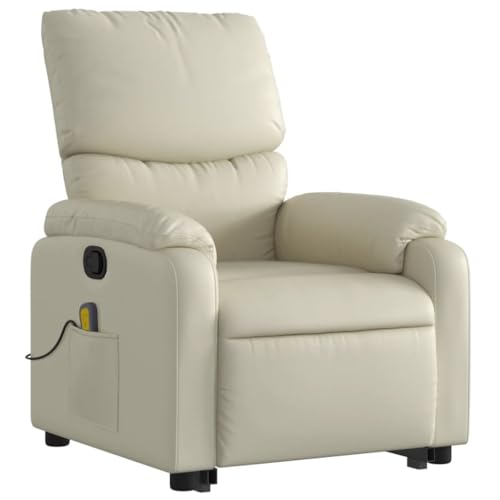 Cream Faux Leather Power Lift Massage Recliner Chair U931