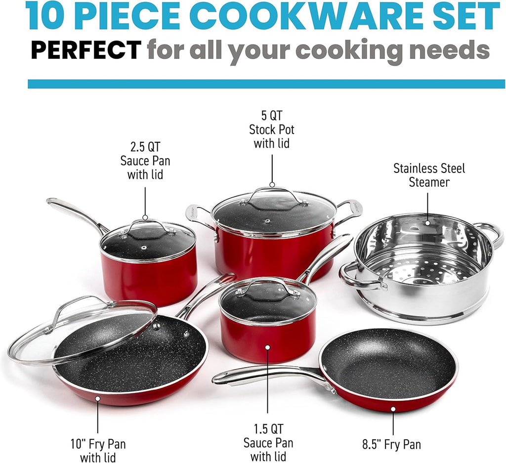 10pc Nonstick Granite Stone Cookware Set C133