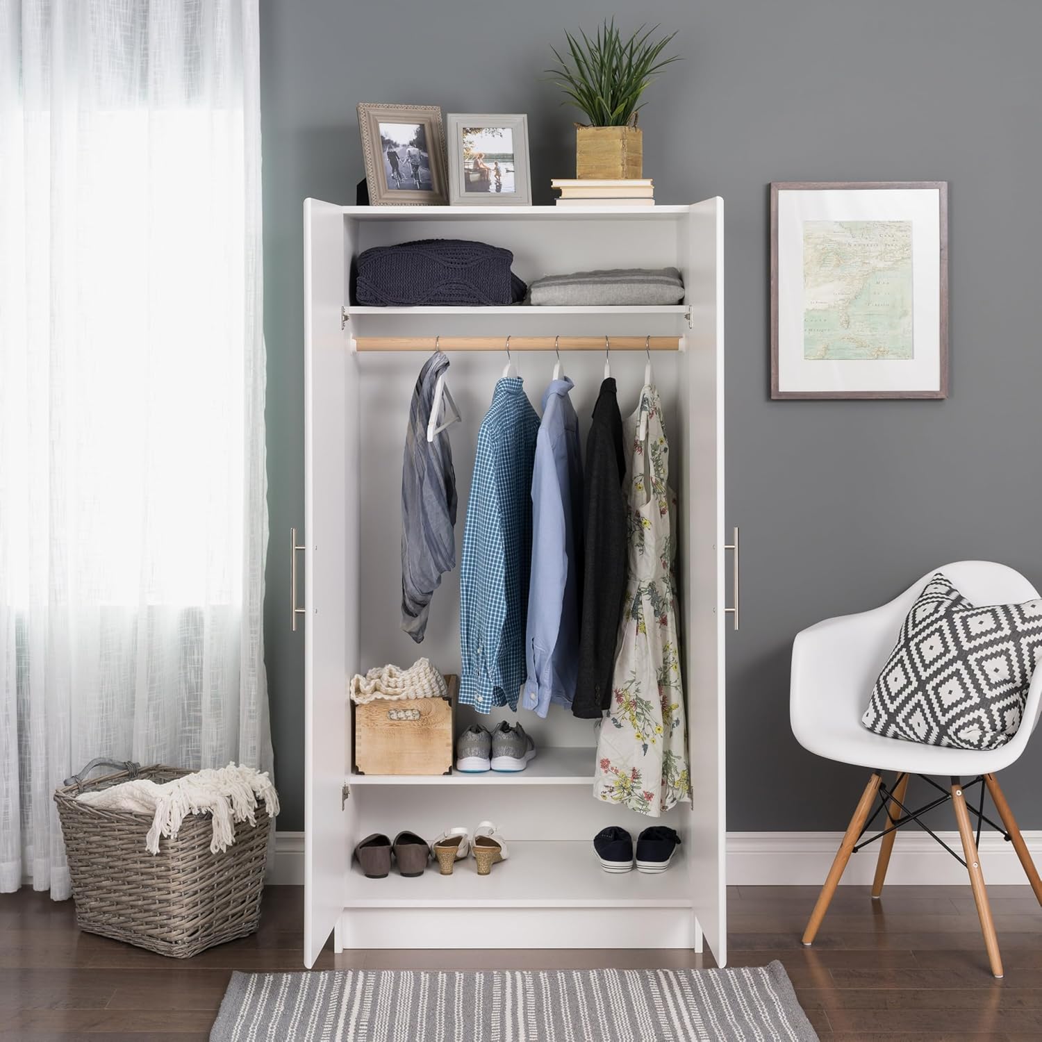 White Armoire Wardrobe with Hanging Rail M582