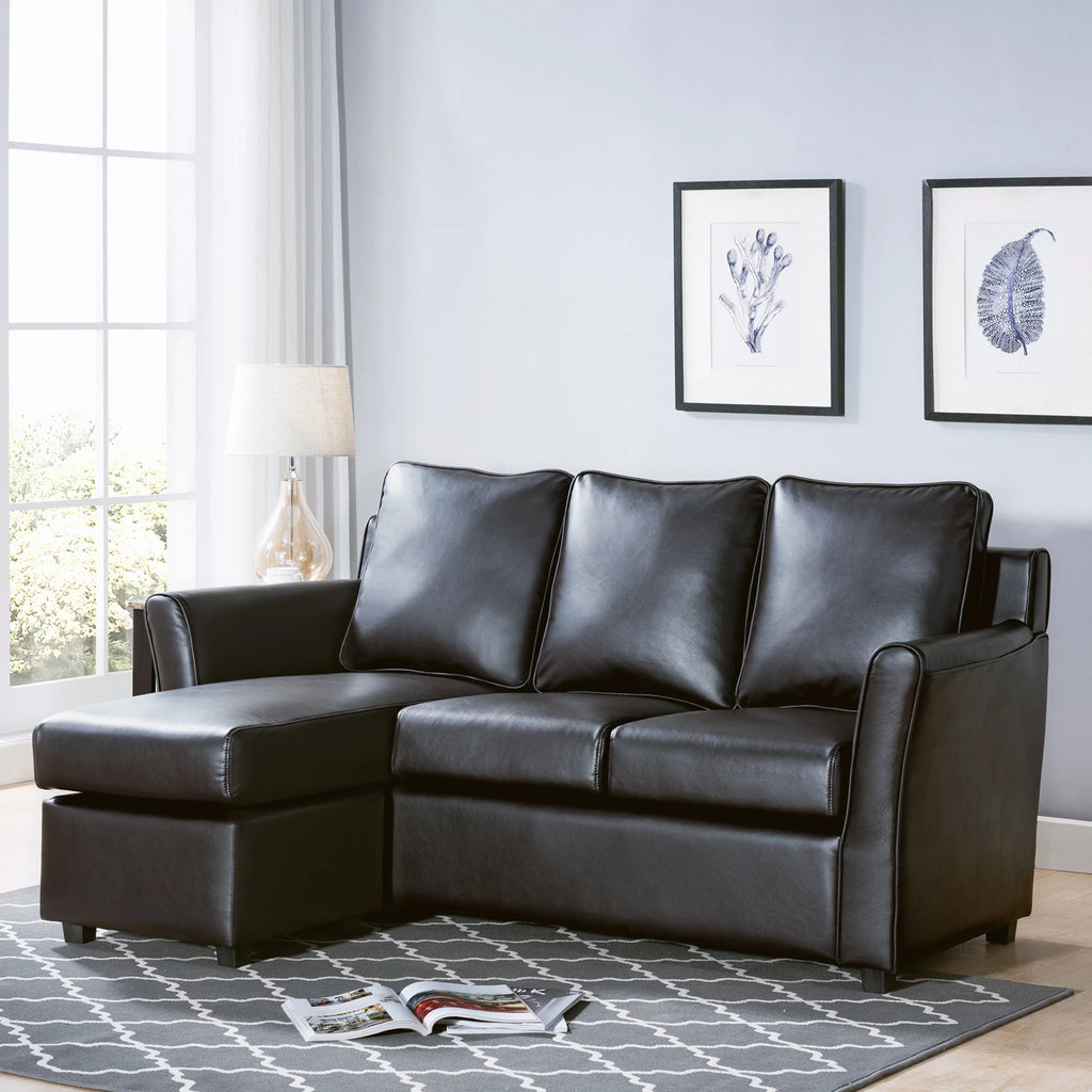 Dark Gray Faux Leather Sectional Sofa P254