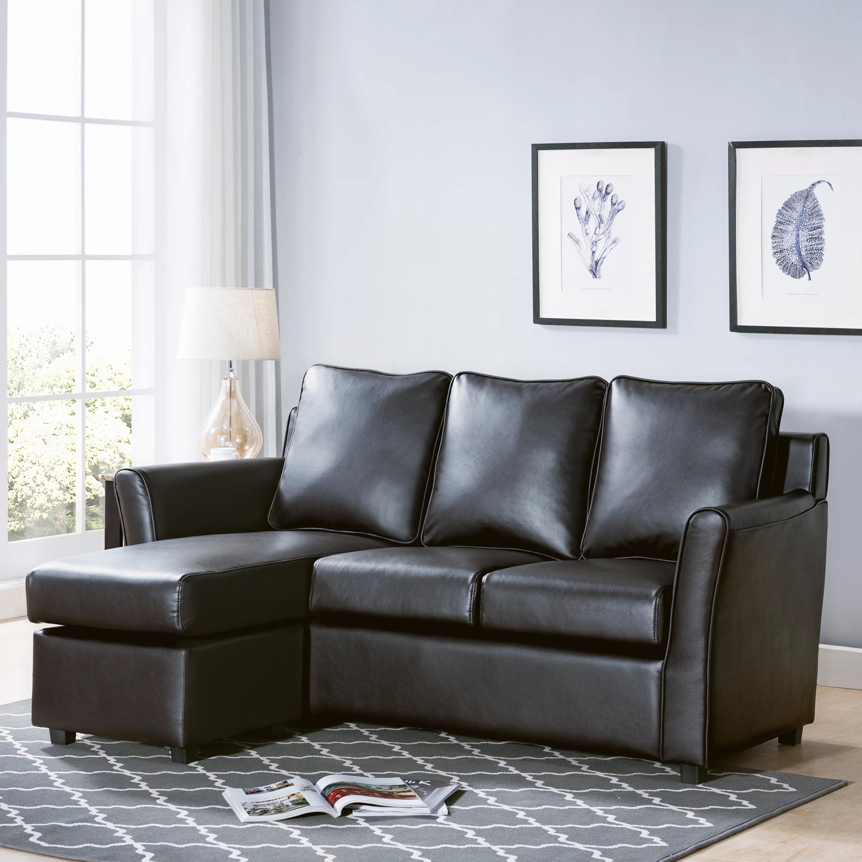 Dark Gray Faux Leather Sectional Sofa P254