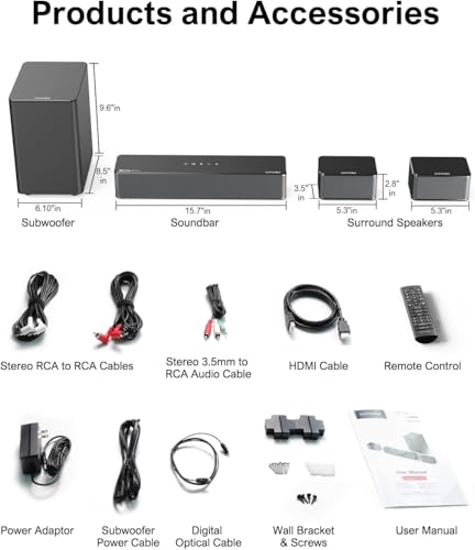 5.1CH Surround Sound Bar with Subwoofer, Dolby Atmos, 300W H185